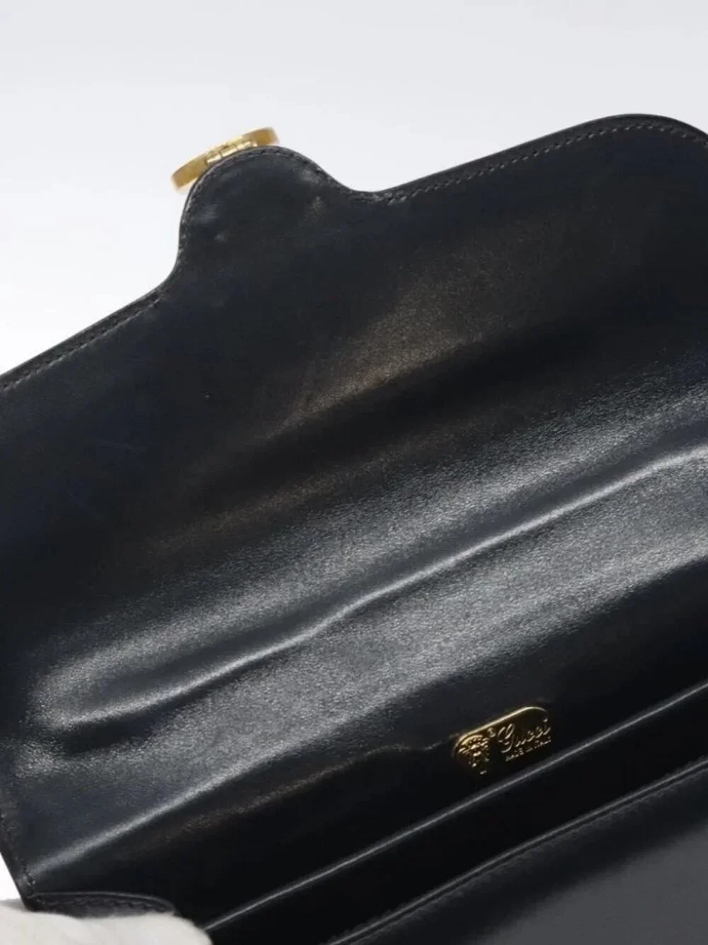 GUCCI Hand Bag Leather Navy Gold Auth - Picture 13 of 16